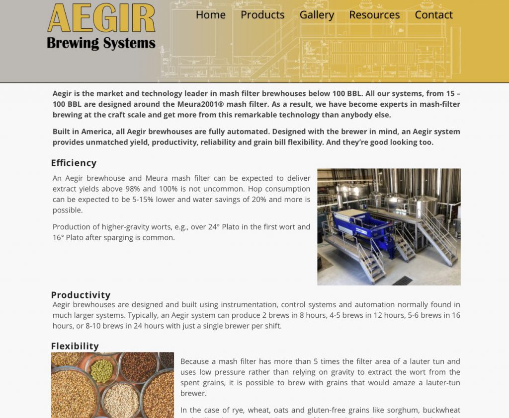 Aegir Brewing Systems website from 2020