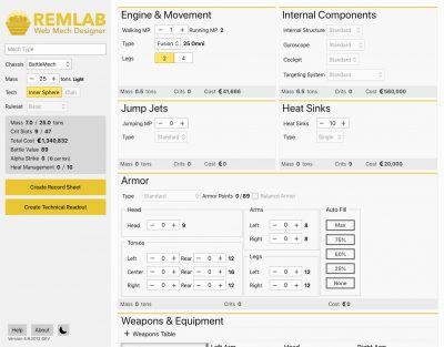 Screenshot of REMLAB Web Mech Designer 5.0