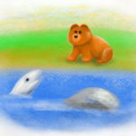 Bear talking to a fish