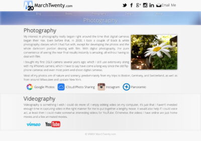 Screenshot of the tenth version of marchtwenty.com