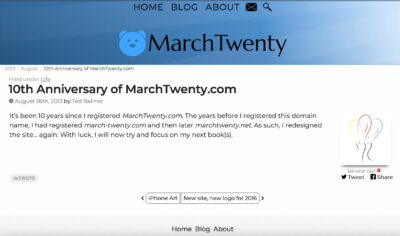 Screenshot of the twelfth version of marchtwenty.com