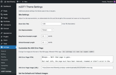 Screenshot of the m20T1 admin settings page