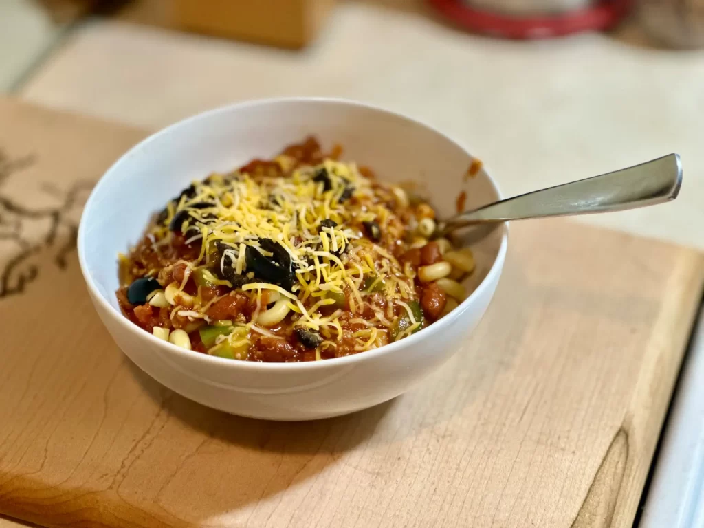 A bowl of Chili Mac